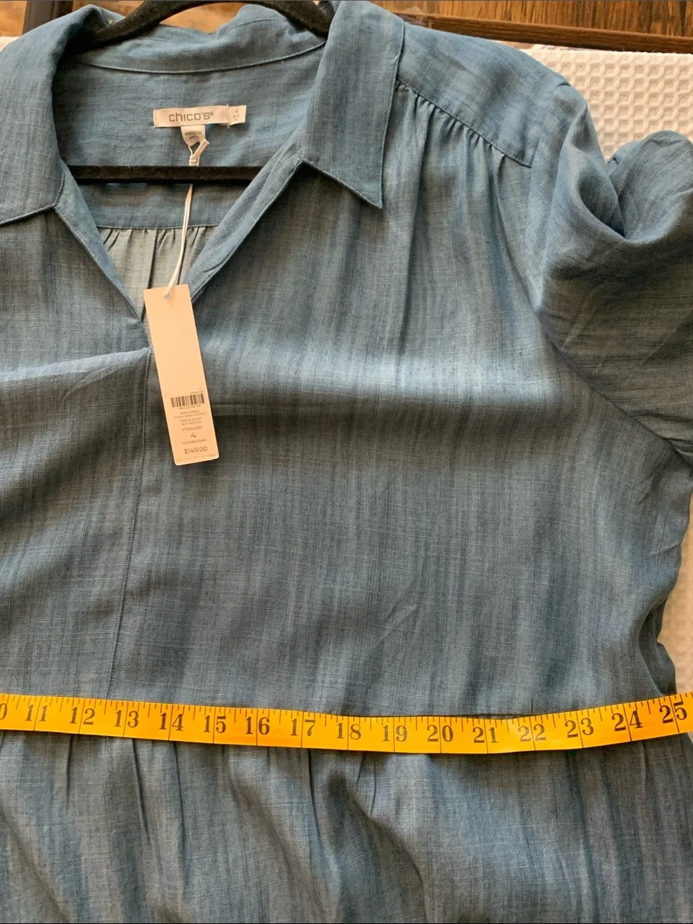 Chico's Blue Chambray Tencel Tiered V-Neck Maxi Dress Plus size 20 - Picture 13 of 15